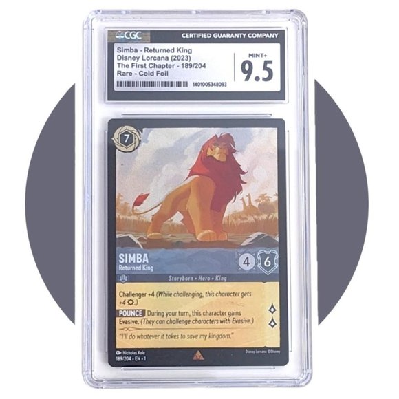 Lion King Disney Lorcana Card: Simba Returned King 189/204, Foil, Graded  CGC 9.5